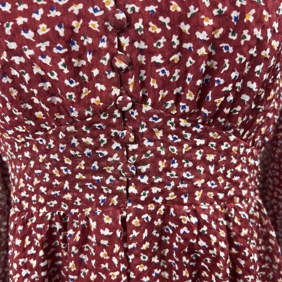 Madewell Red Floral Starviolet Mini Dress 6 V Neck Chiffon Ditzy Flowers - Picture 4 of 15